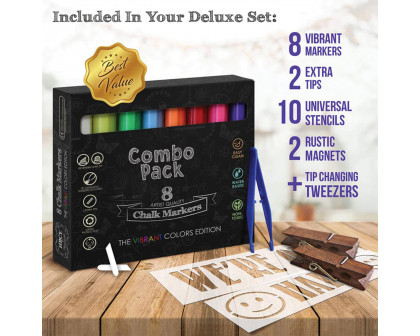 BLNK Canterbury Wooden Indoor-Outdoor A-Frame Magnetic Chalkboard Sign Set with 8 Chalk Markers - Black