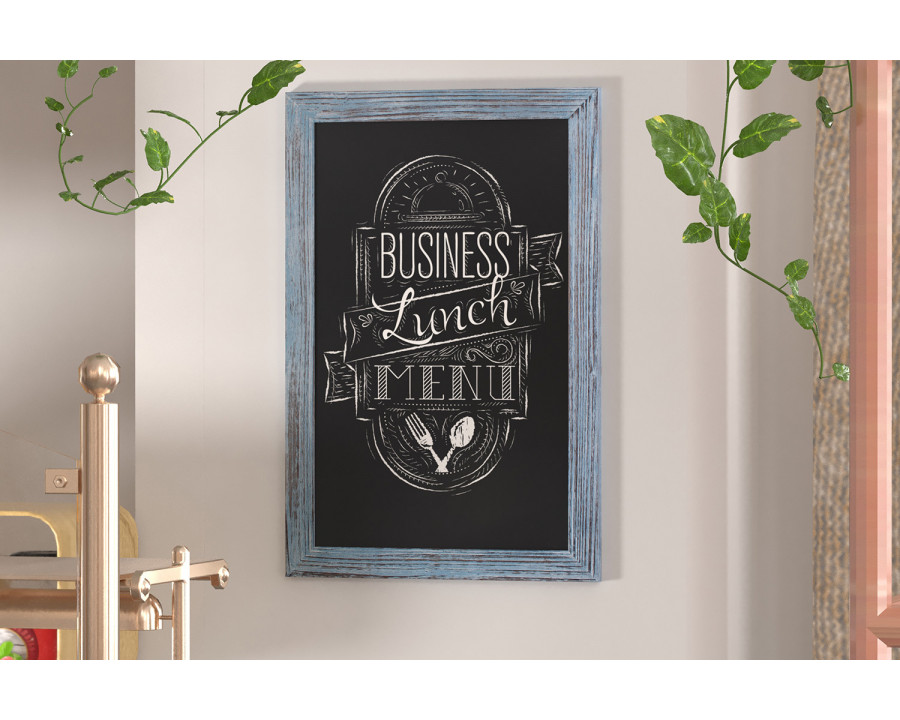 BLNK Canterbury Wall Mount Magnetic Chalkboard Sign with Eraser - Rustic Blue, 20"W x 30"H