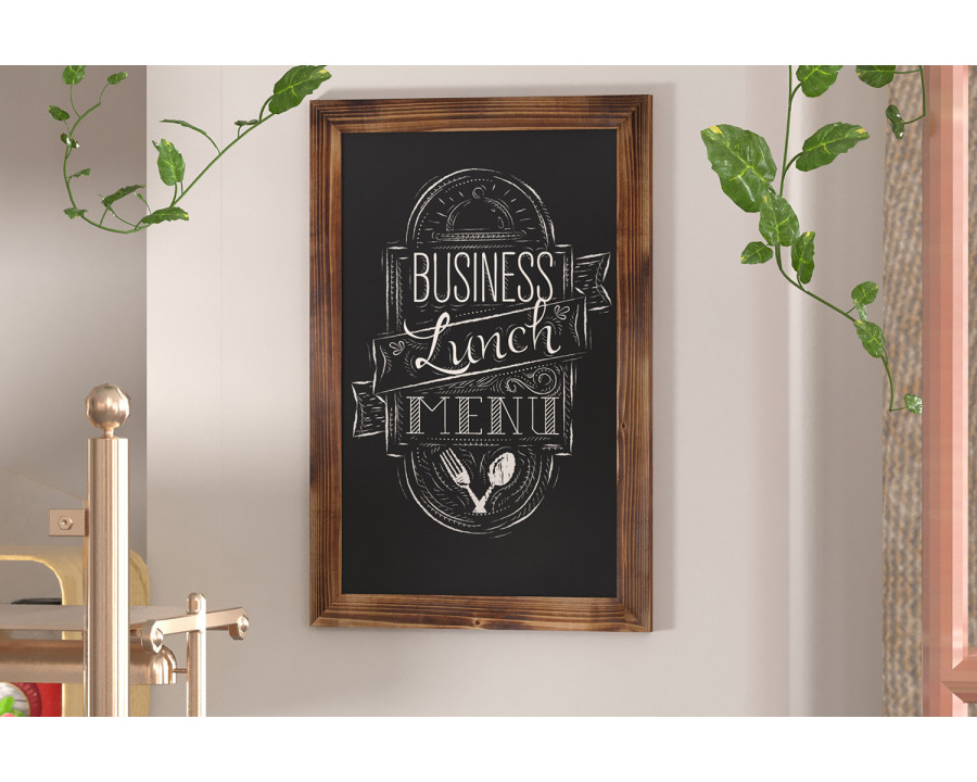 BLNK Canterbury Wall Mount Magnetic Chalkboard Sign with Eraser - Torched Wood, 20"W x 30"H