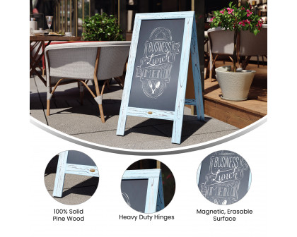 BLNK Canterbury Vintage Wooden A-Frame Magnetic Indoor-Outdoor Chalkboard Sign - Robin Blue