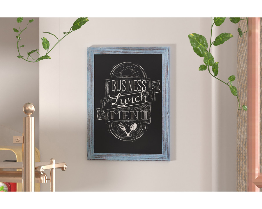 BLNK Canterbury Wall Mount Magnetic Chalkboard Sign with Eraser - Rustic Blue, 18"W x 24"H