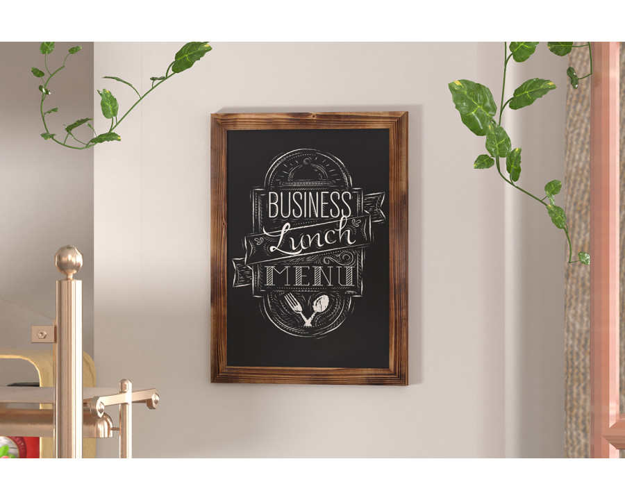 BLNK Canterbury Wall Mount Magnetic Chalkboard Sign with Eraser - Torched Wood, 18"W x 24"H