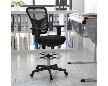 BLNK Tyler Mid-Back Mesh Ergonomic Drafting Chair with Adjustable Chrome Foot Ring, Adjustable Arms and Black Frame