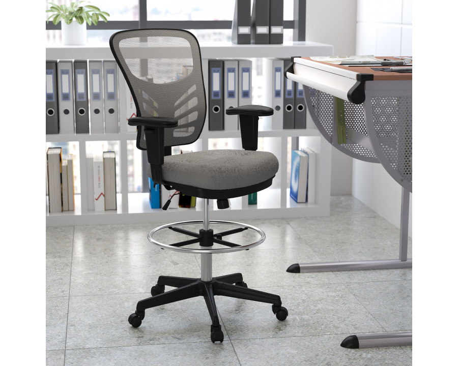 BLNK Tyler Mid-Back Mesh Ergonomic Drafting Chair with Adjustable Chrome Foot Ring, Adjustable Arms and Black Frame