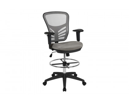 BLNK Tyler Mid-Back Mesh Ergonomic Drafting Chair with Adjustable Chrome Foot Ring, Adjustable Arms and Black Frame