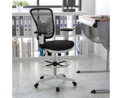 BLNK Tyler Mid-Back Mesh Ergonomic Drafting Chair with Adjustable Chrome Foot Ring, Adjustable Arms and White Frame