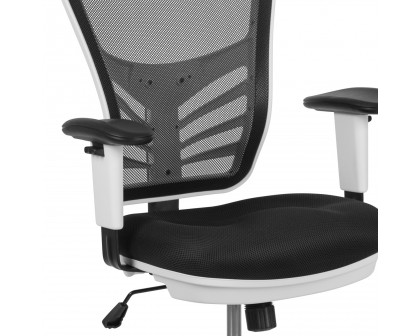 BLNK Tyler Mid-Back Mesh Ergonomic Drafting Chair with Adjustable Chrome Foot Ring, Adjustable Arms and White Frame - Black