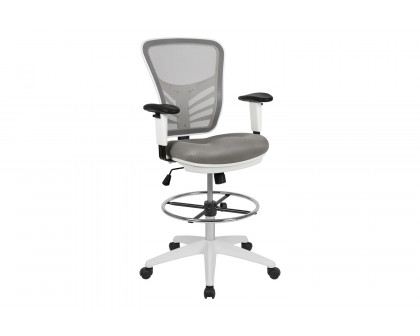 BLNK Tyler Mid-Back Mesh Ergonomic Drafting Chair with Adjustable Chrome Foot Ring, Adjustable Arms and White Frame