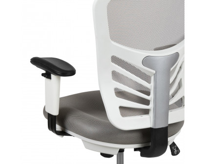 BLNK Tyler Mid-Back Mesh Ergonomic Drafting Chair with Adjustable Chrome Foot Ring, Adjustable Arms and White Frame - Light Gray