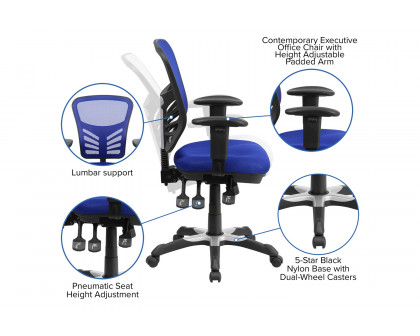 BLNK Nicholas Mid-Back Mesh Multifunction Executive Swivel Ergonomic Office Chair with Adjustable Arms - Blue