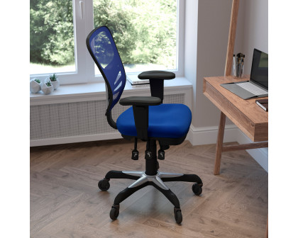 BLNK Nicholas Mid-Back Mesh Multifunction Executive Swivel Ergonomic Office Chair with Adjustable Arms and Transparent Roller Wheels - Blue