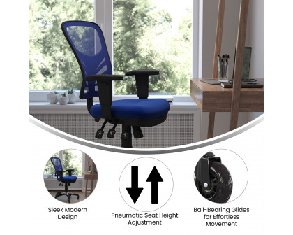 BLNK Nicholas Mid-Back Mesh Multifunction Executive Swivel Ergonomic Office Chair with Adjustable Arms and Transparent Roller Wheels - Blue