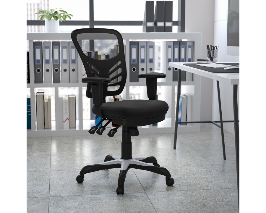 BLNK Nicholas Mid-Back Mesh Multifunction Executive Swivel Ergonomic Office Chair with Adjustable Arms - Black