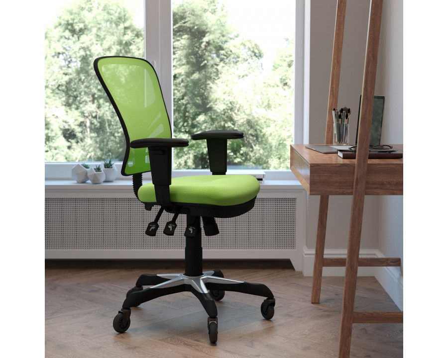 BLNK Nicholas Mid-Back Mesh Multifunction Executive Swivel Ergonomic Office Chair with Adjustable Arms and Transparent Roller Wheels - Green