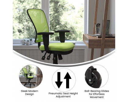 BLNK Nicholas Mid-Back Mesh Multifunction Executive Swivel Ergonomic Office Chair with Adjustable Arms and Transparent Roller Wheels - Green