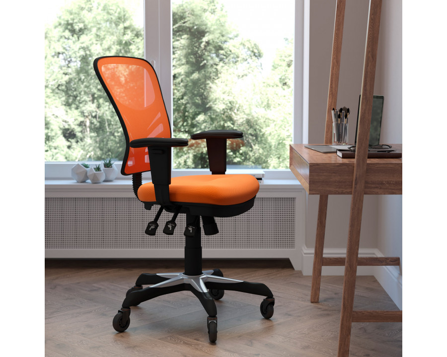 BLNK Nicholas Mid-Back Mesh Multifunction Executive Swivel Ergonomic Office Chair with Adjustable Arms and Transparent Roller Wheels - Orange