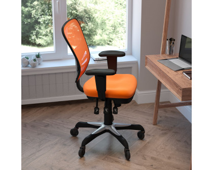 BLNK Nicholas Mid-Back Mesh Multifunction Executive Swivel Ergonomic Office Chair with Adjustable Arms and Transparent Roller Wheels - Orange