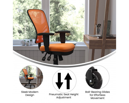 BLNK Nicholas Mid-Back Mesh Multifunction Executive Swivel Ergonomic Office Chair with Adjustable Arms and Transparent Roller Wheels - Orange