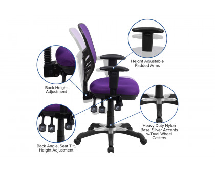 BLNK Nicholas Mid-Back Mesh Multifunction Executive Swivel Ergonomic Office Chair with Adjustable Arms - Purple