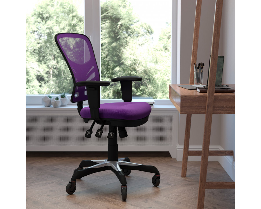 BLNK Nicholas Mid-Back Mesh Multifunction Executive Swivel Ergonomic Office Chair with Adjustable Arms and Transparent Roller Wheels - Purple