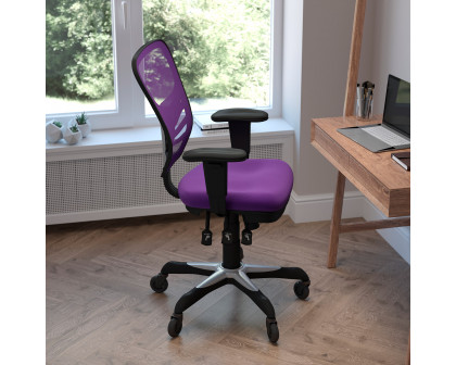 BLNK Nicholas Mid-Back Mesh Multifunction Executive Swivel Ergonomic Office Chair with Adjustable Arms and Transparent Roller Wheels - Purple