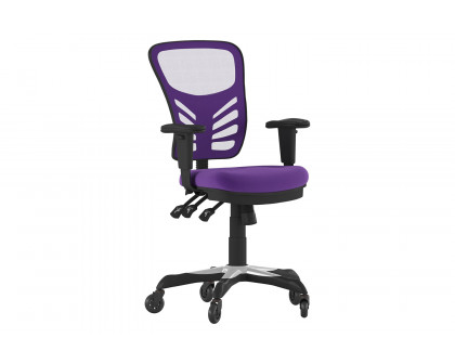 BLNK Nicholas Mid-Back Mesh Multifunction Executive Swivel Ergonomic Office Chair with Adjustable Arms and Transparent Roller Wheels - Purple