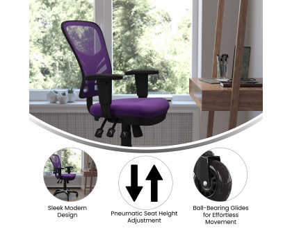 BLNK Nicholas Mid-Back Mesh Multifunction Executive Swivel Ergonomic Office Chair with Adjustable Arms and Transparent Roller Wheels - Purple