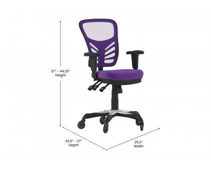 BLNK Nicholas Mid-Back Mesh Multifunction Executive Swivel Ergonomic Office Chair with Adjustable Arms and Transparent Roller Wheels - Purple