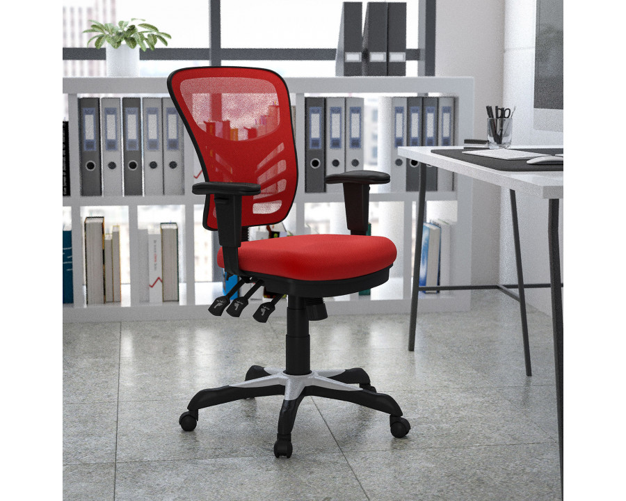 BLNK Nicholas Mid-Back Mesh Multifunction Executive Swivel Ergonomic Office Chair with Adjustable Arms - Red