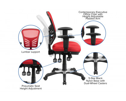 BLNK Nicholas Mid-Back Mesh Multifunction Executive Swivel Ergonomic Office Chair with Adjustable Arms - Red