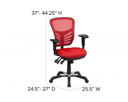 BLNK Nicholas Mid-Back Mesh Multifunction Executive Swivel Ergonomic Office Chair with Adjustable Arms - Red