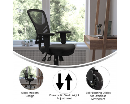 BLNK Nicholas Mid-Back Mesh Multifunction Executive Swivel Ergonomic Office Chair with Adjustable Arms and Transparent Roller Wheels - Black