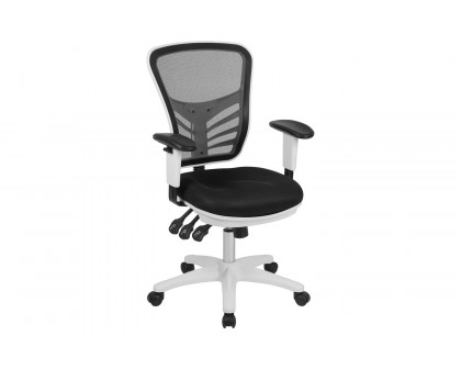 BLNK Nicholas Mid-Back Mesh Multifunction Executive Swivel Ergonomic Office Chair with Adjustable Arms and White Frame - Black