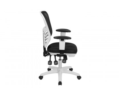 BLNK Nicholas Mid-Back Mesh Multifunction Executive Swivel Ergonomic Office Chair with Adjustable Arms and White Frame - Black