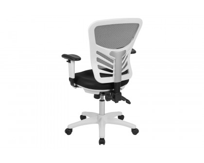 BLNK Nicholas Mid-Back Mesh Multifunction Executive Swivel Ergonomic Office Chair with Adjustable Arms and White Frame - Black