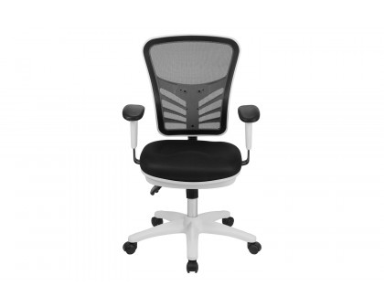 BLNK Nicholas Mid-Back Mesh Multifunction Executive Swivel Ergonomic Office Chair with Adjustable Arms and White Frame - Black