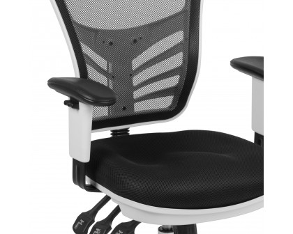 BLNK Nicholas Mid-Back Mesh Multifunction Executive Swivel Ergonomic Office Chair with Adjustable Arms and White Frame - Black