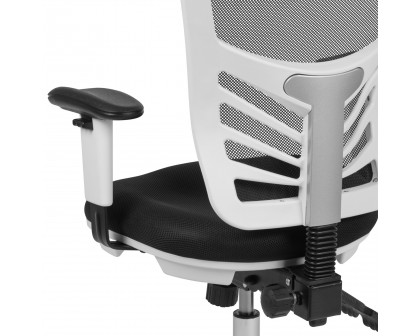 BLNK Nicholas Mid-Back Mesh Multifunction Executive Swivel Ergonomic Office Chair with Adjustable Arms and White Frame - Black