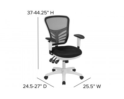 BLNK Nicholas Mid-Back Mesh Multifunction Executive Swivel Ergonomic Office Chair with Adjustable Arms and White Frame - Black