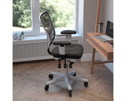 BLNK Nicholas Mid-Back Mesh Multifunction Executive Swivel Ergonomic Office Chair with Adjustable Arms, Transparent Roller Wheels, and White Frame