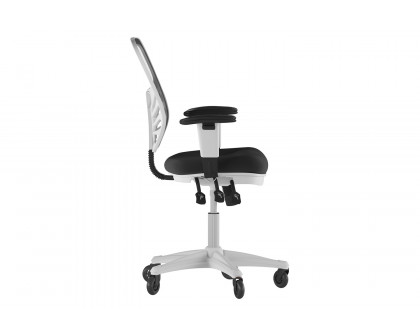 BLNK Nicholas Mid-Back Mesh Multifunction Executive Swivel Ergonomic Office Chair with Adjustable Arms, Transparent Roller Wheels, and White Frame - Black