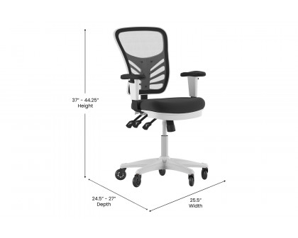 BLNK Nicholas Mid-Back Mesh Multifunction Executive Swivel Ergonomic Office Chair with Adjustable Arms, Transparent Roller Wheels, and White Frame - Black