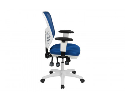 BLNK Nicholas Mid-Back Mesh Multifunction Executive Swivel Ergonomic Office Chair with Adjustable Arms and White Frame - Blue