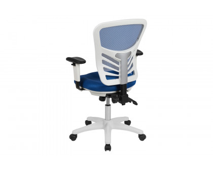 BLNK Nicholas Mid-Back Mesh Multifunction Executive Swivel Ergonomic Office Chair with Adjustable Arms and White Frame - Blue