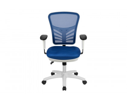 BLNK Nicholas Mid-Back Mesh Multifunction Executive Swivel Ergonomic Office Chair with Adjustable Arms and White Frame - Blue