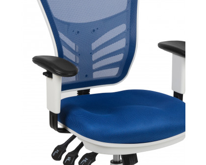 BLNK Nicholas Mid-Back Mesh Multifunction Executive Swivel Ergonomic Office Chair with Adjustable Arms and White Frame - Blue