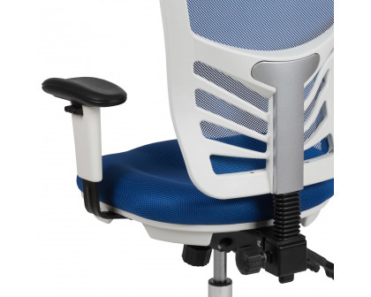 BLNK Nicholas Mid-Back Mesh Multifunction Executive Swivel Ergonomic Office Chair with Adjustable Arms and White Frame - Blue