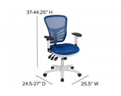 BLNK Nicholas Mid-Back Mesh Multifunction Executive Swivel Ergonomic Office Chair with Adjustable Arms and White Frame - Blue