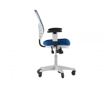 BLNK Nicholas Mid-Back Mesh Multifunction Executive Swivel Ergonomic Office Chair with Adjustable Arms, Transparent Roller Wheels, and White Frame - Blue