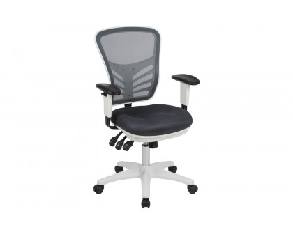 BLNK Nicholas Mid-Back Mesh Multifunction Executive Swivel Ergonomic Office Chair with Adjustable Arms and White Frame - Dark Gray